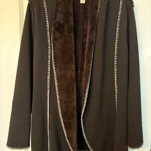 Westbound Black Open Front Cardigan with Gray Trim